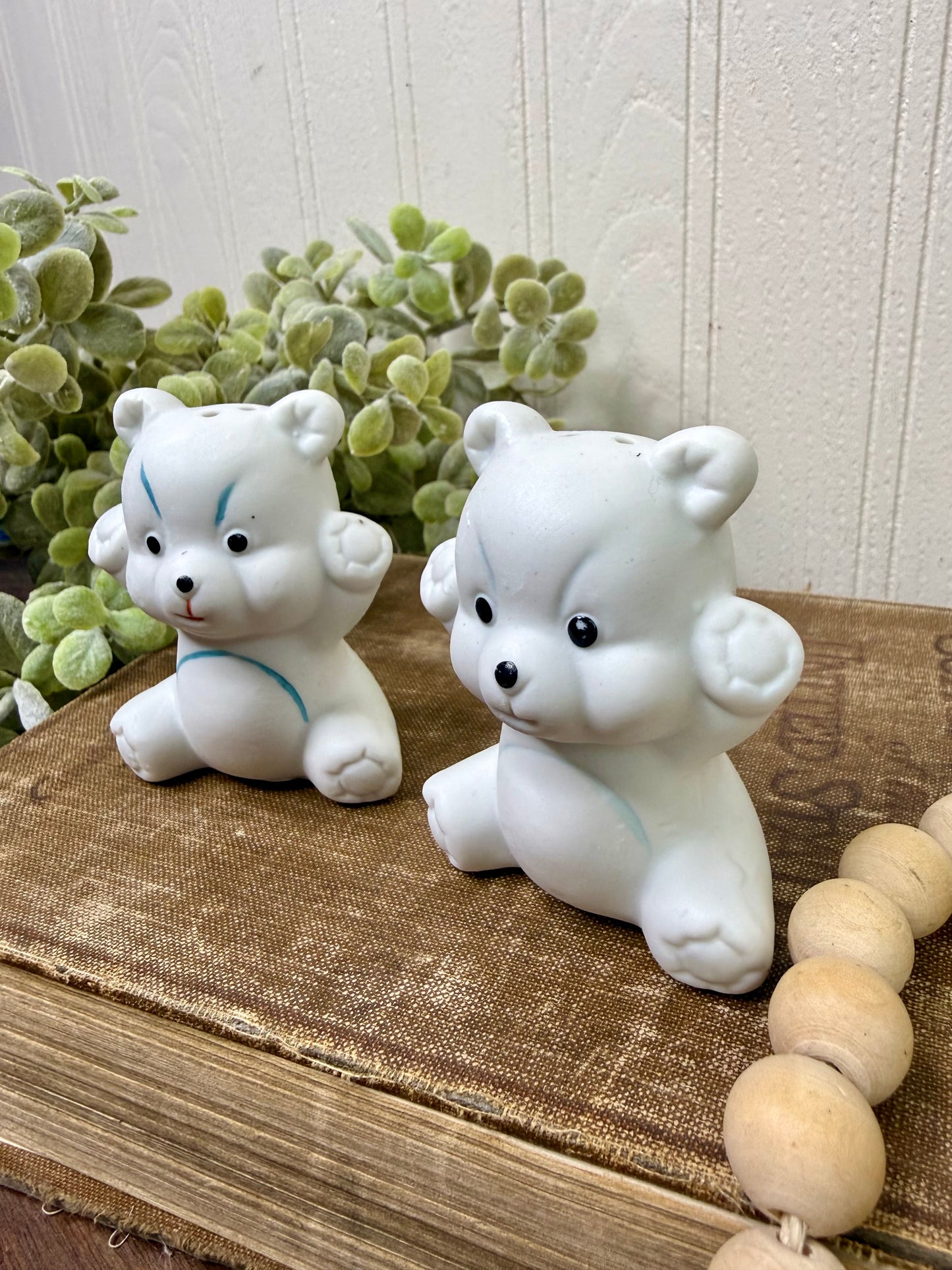 Vintage Porcelain Grumpy Bear Cubs Salt & Pepper Shaker Set