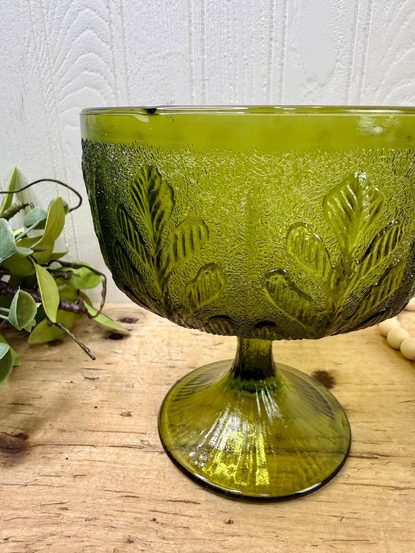 Vintage FTD Green Glass Pedestal Bowl