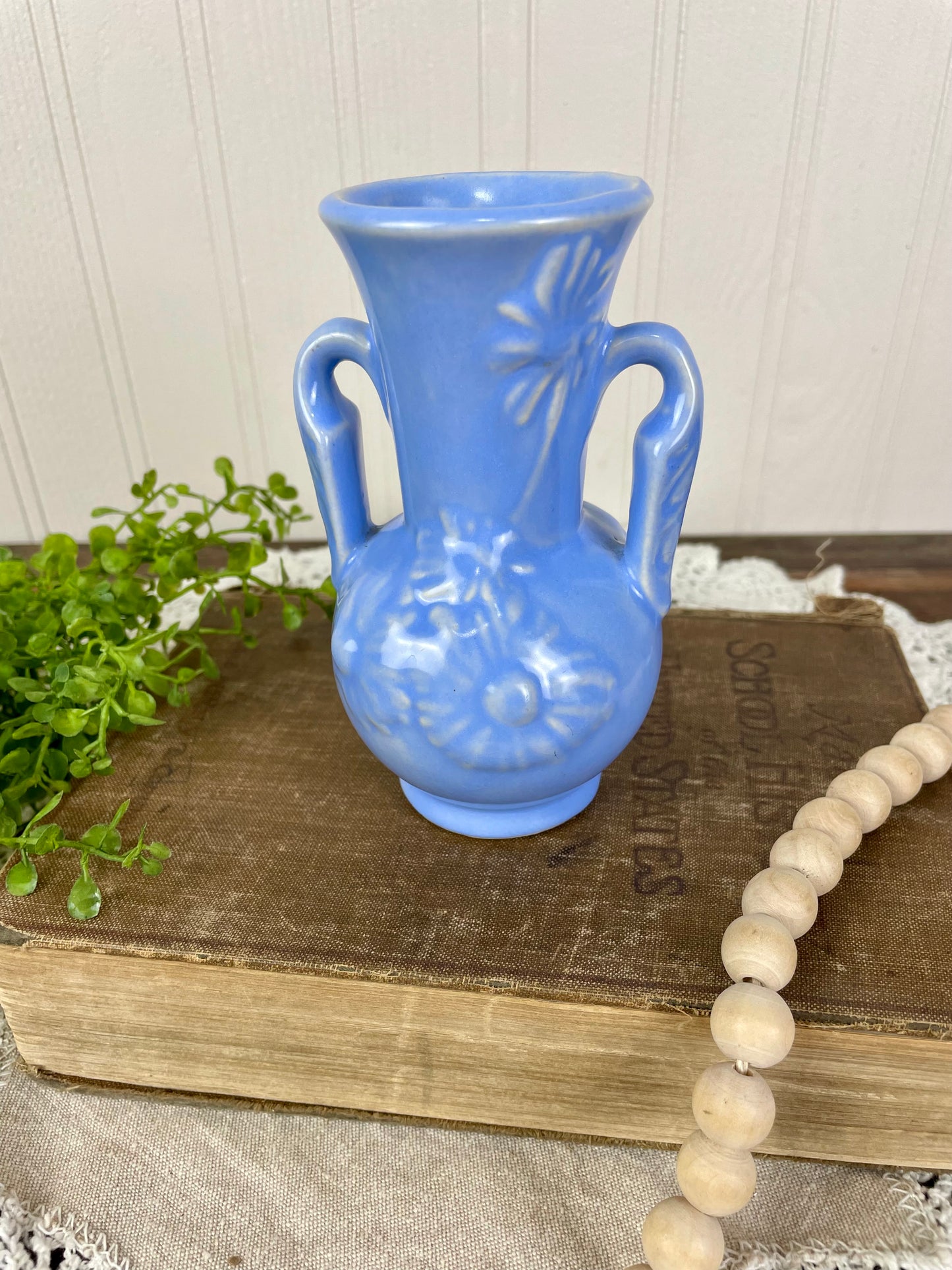 Vintage USA Pottery Ceramic Bud Vase with Floral Details