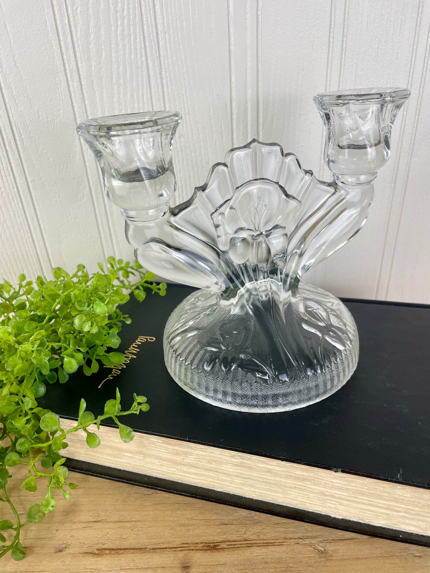 Vintage Jeanette Glass Co. Iris & Herringbone Double Candle Holder