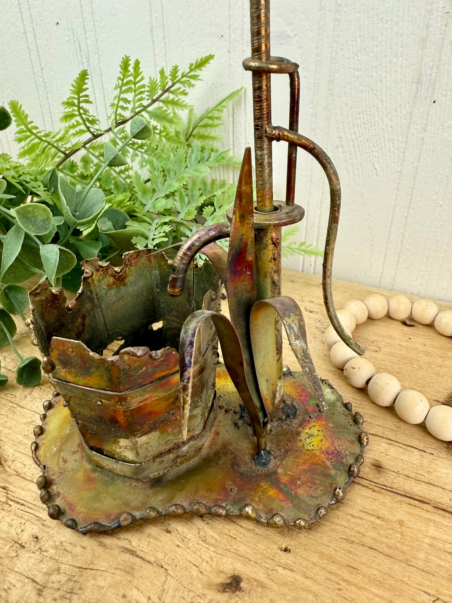 Vintage Mid-Century Enesco Imports Brass Water Pump Figurine