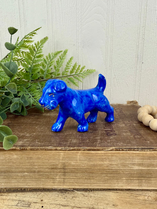 Vintage Miniature Blue Dog Porcelain Figurine