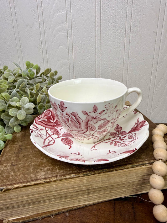 Antique J&G Meakin Tudor Roses Teacup and Saucer Set