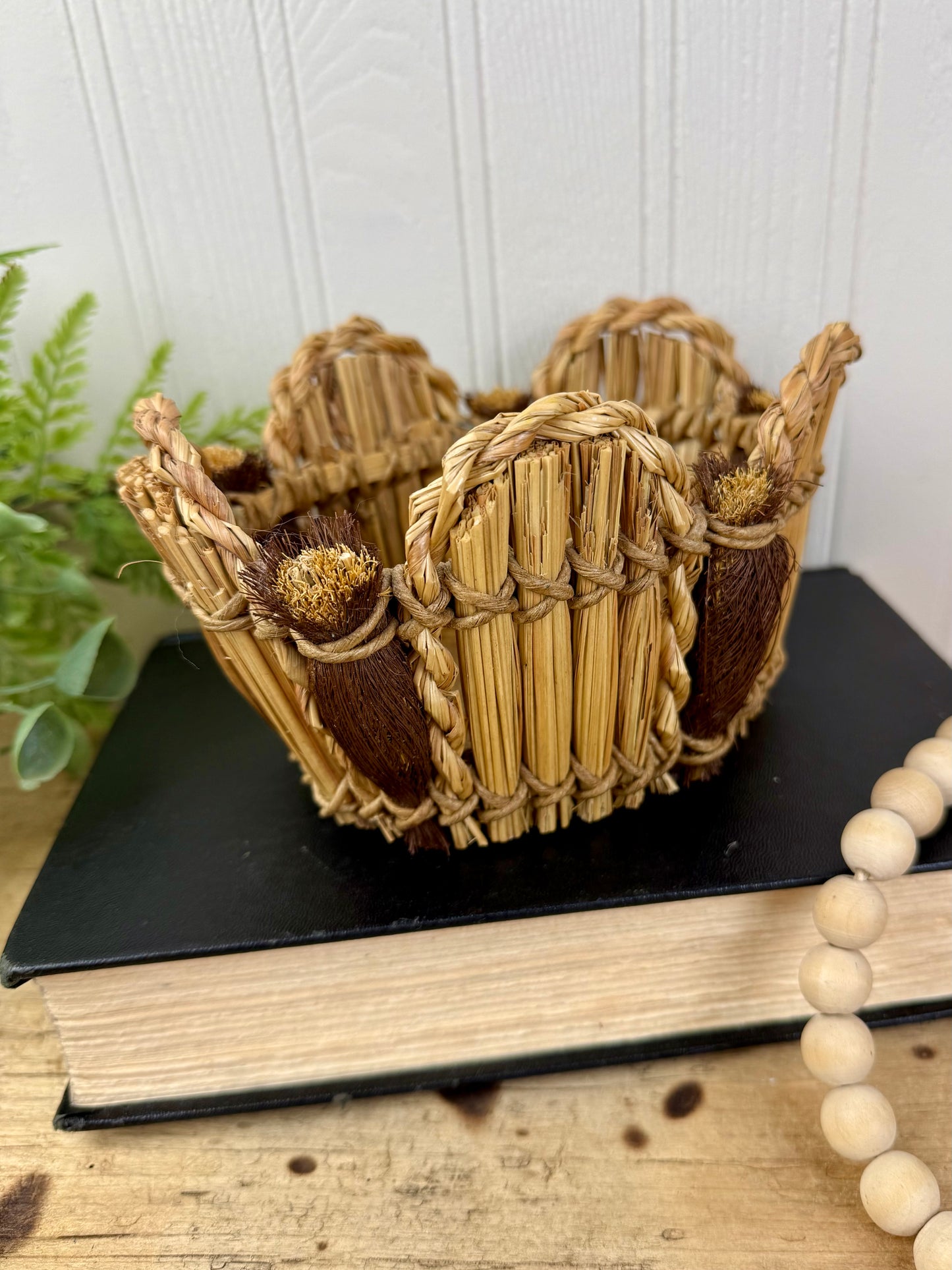 Vintage Handmade Small Basket with Scalloped Rim