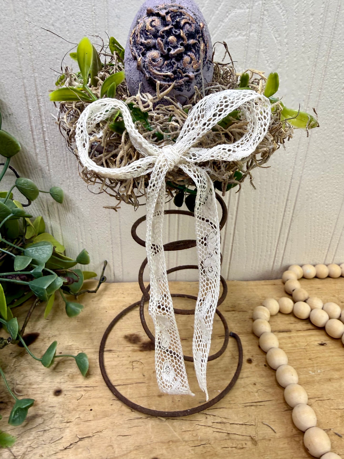 Handmade Rustic Bed Spring Nest with Pastel Purple Egg