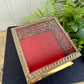 Vintage Ornate Brass Jewelry Casket Box with Red Velvet Lining