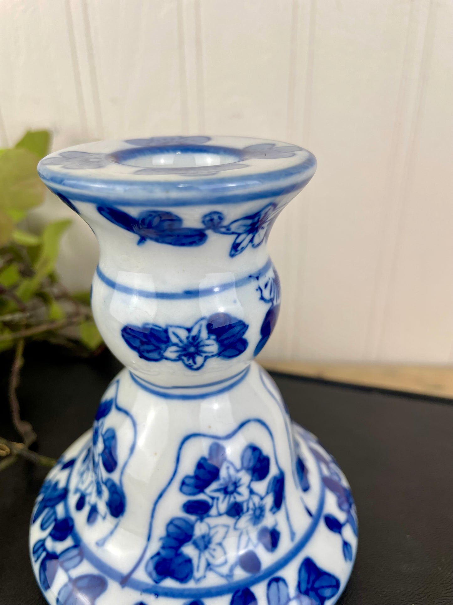 Vintage Blue & White Ceramic Candle Holder