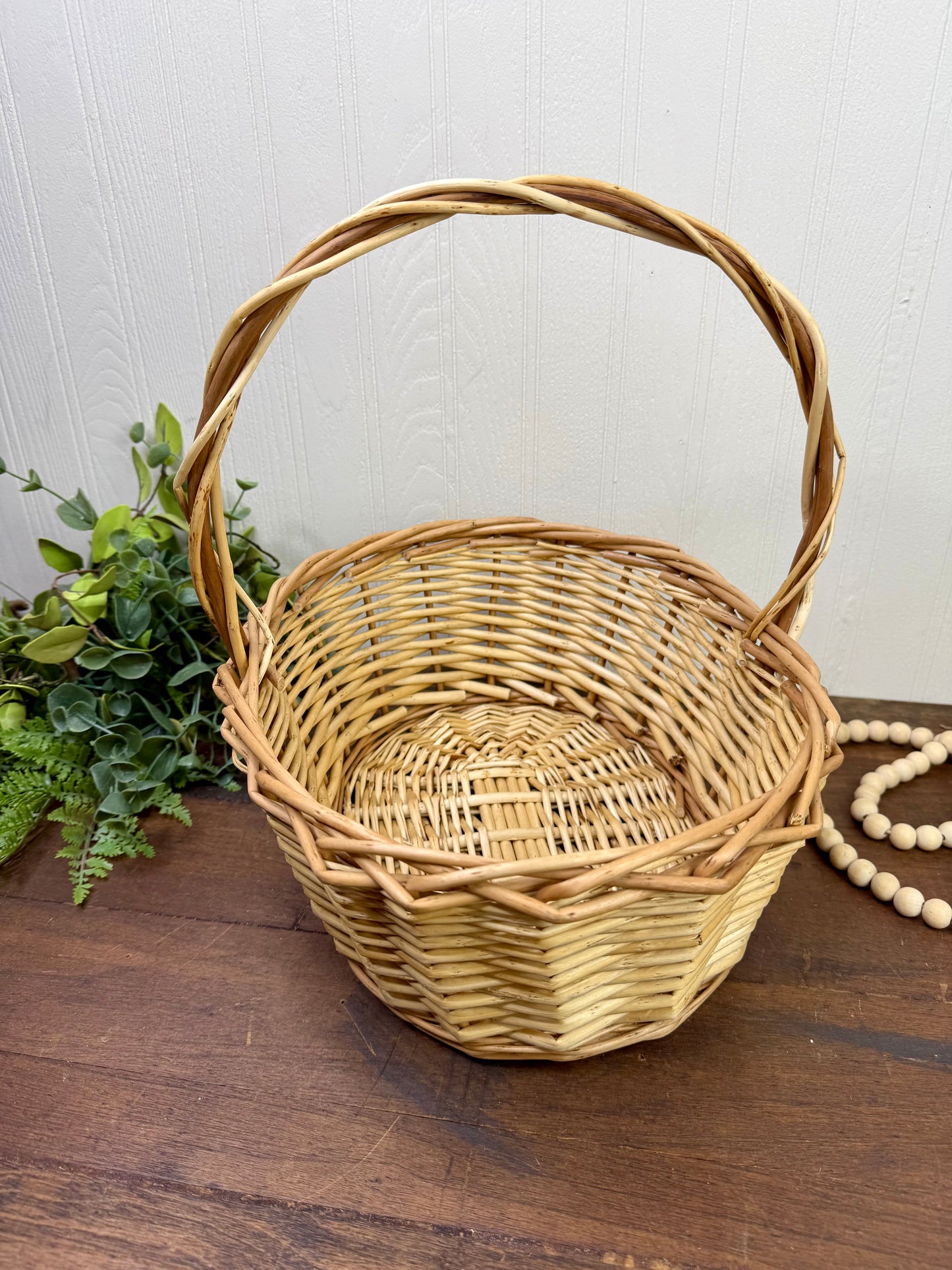 Vintage 2-Toned Chunky Weave Basket with Handle