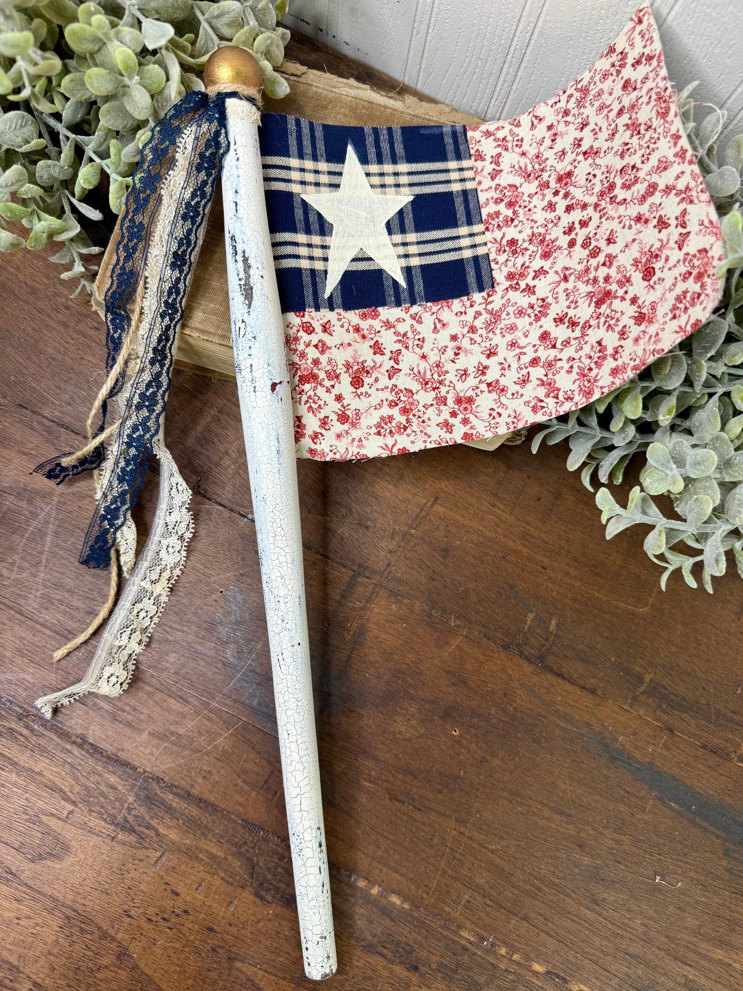 Handmade Spindle Flag with Floral Pattern