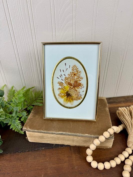 Vintage Pressed Florals in Brass Frame