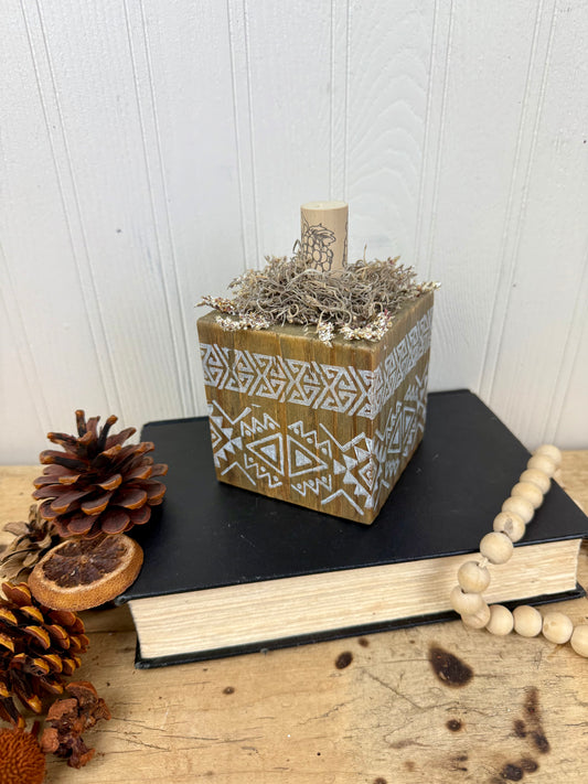 Handmade Reclaimed Wood Tribal Print Block Pumpkin