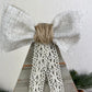 Upcycled Vintage Trim Beige Large Christmas Tree with Handmade Bow & Lace