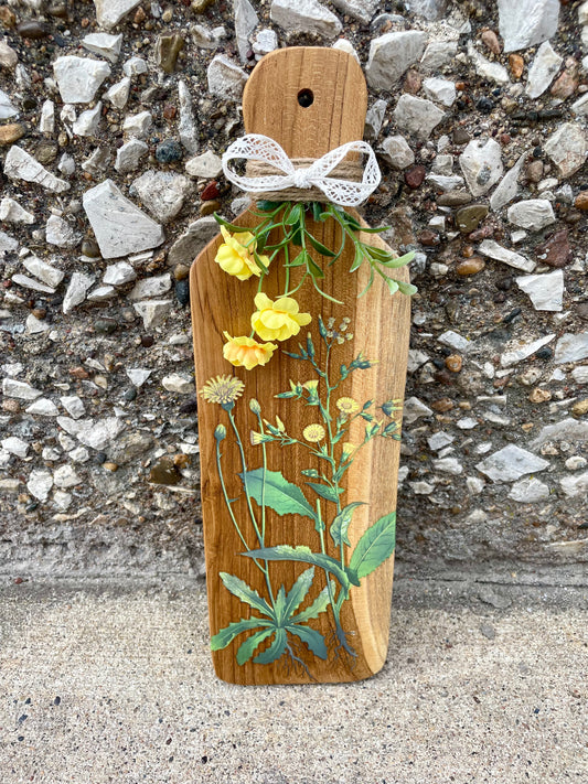 Upcycled Decor Board with Yellow Floral Details