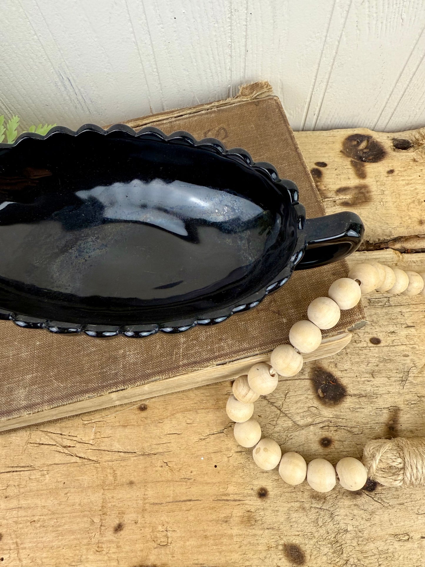 Vintage 1940’s Imperial Glass Pillar Flute Black Glass Pickle Dish