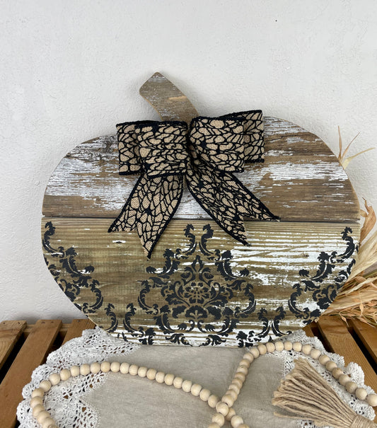 Handmade Chippy Barn Wood Pumpkin with Black Details