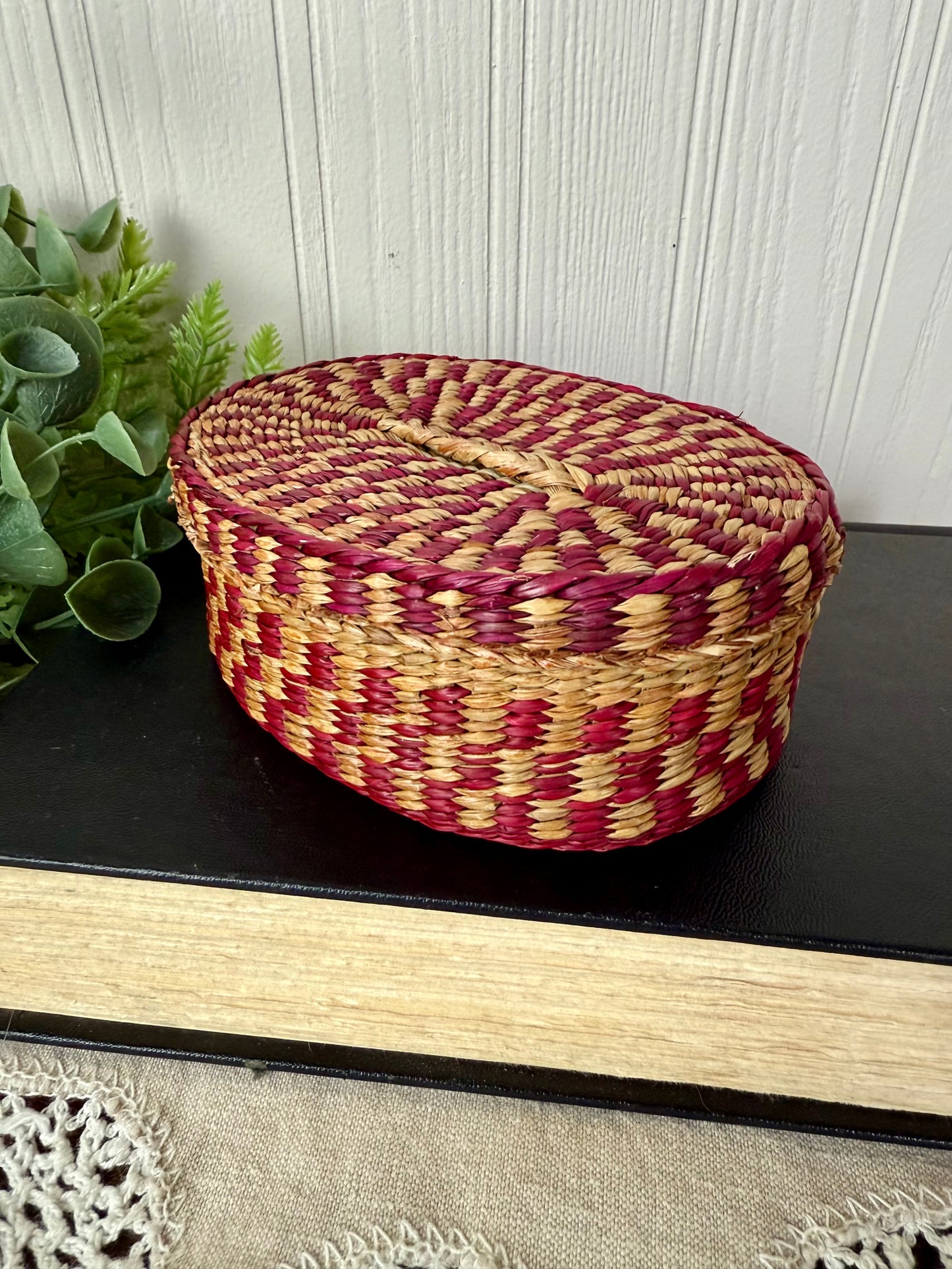 Vintage Miniature Seagrass Basket with Lid