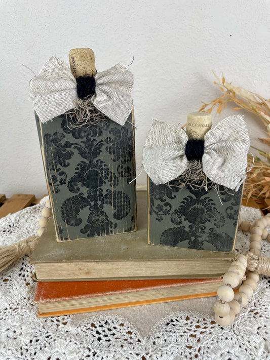 Handmade Reclaimed Wood Small Green and Black Pumpkin Set