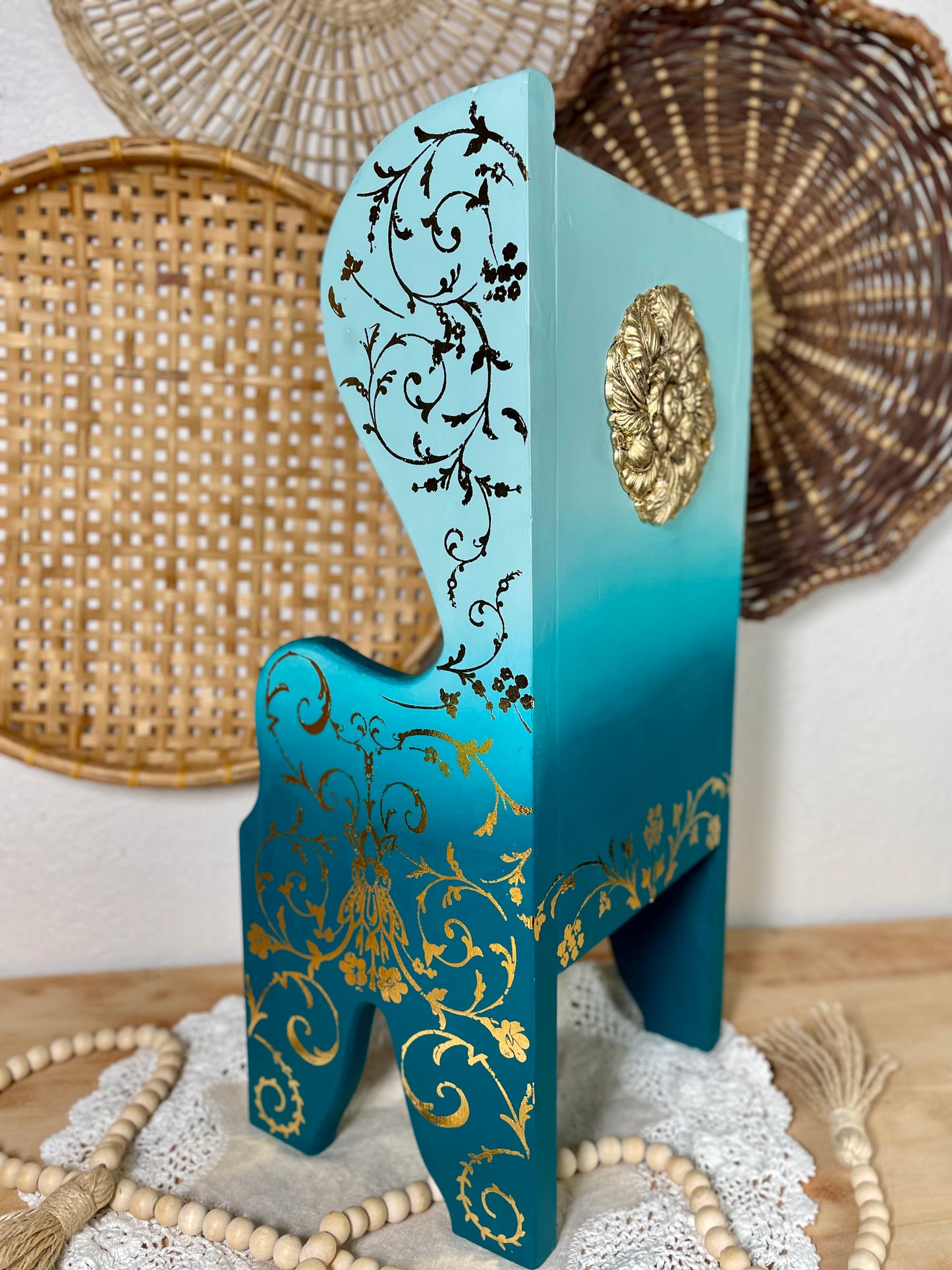 Hand Painted Ombré Wooden Chair Plant Holder with Gold Details