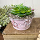 Upcycled Mini Washtub Faux Succulent Plant- Pink