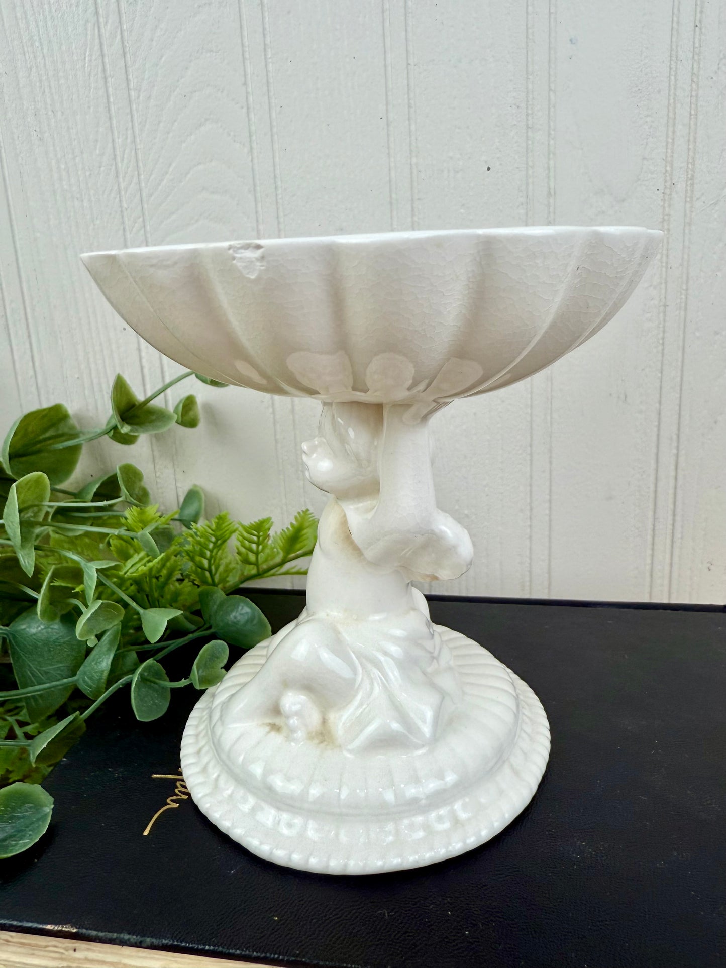 Vintage Ceramic Cherub Pedestal Soap Dish