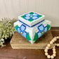 Vintage Plastic Canvas Storage Box with Blue Flowers
