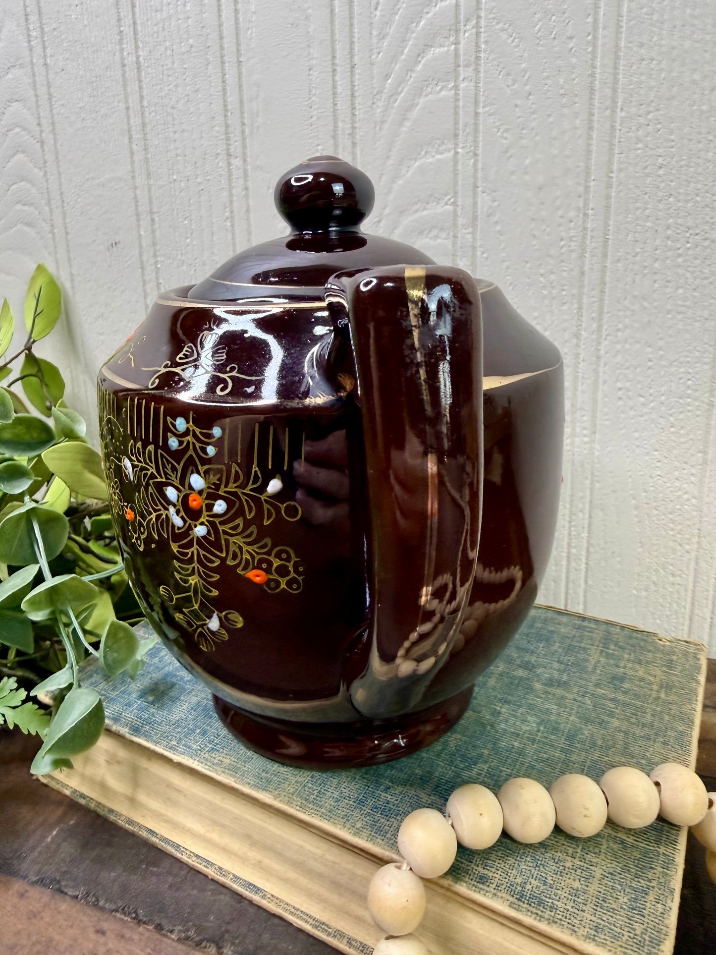 Vintage Japanese Moriage Redware Teapot