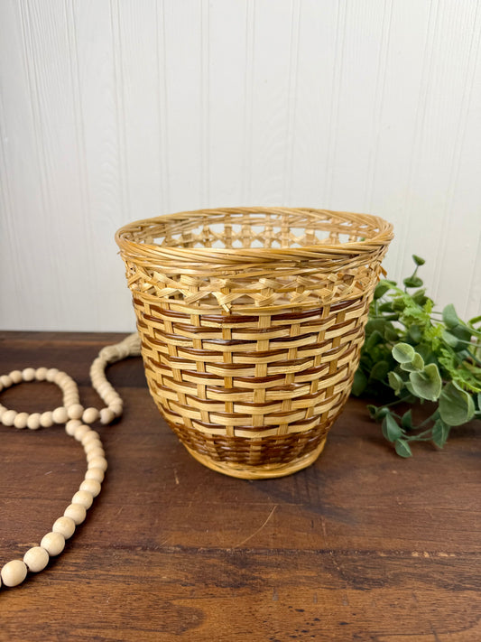 Vintage 2-Toned Wicker Planter Basket