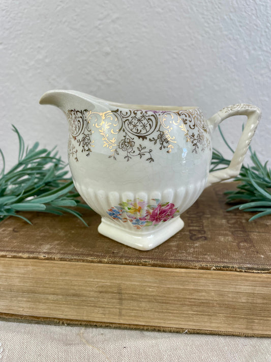 Vintage Porcelain China Creamer with Floral Pattern