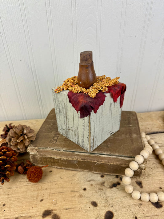 Handmade Block Beige Pumpkin with Spindle Stem