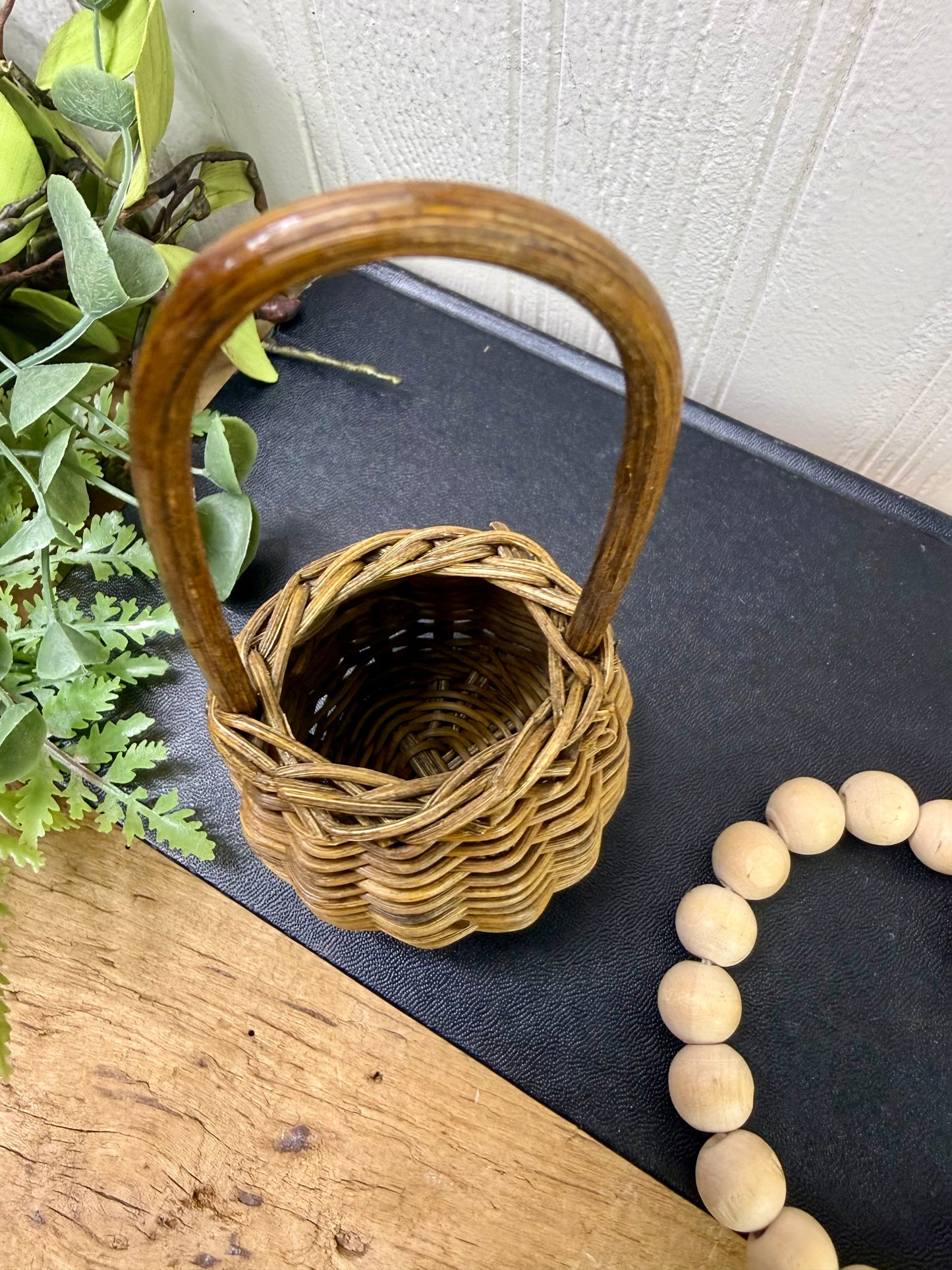 Vintage Miniature Wicker Basket with Handle
