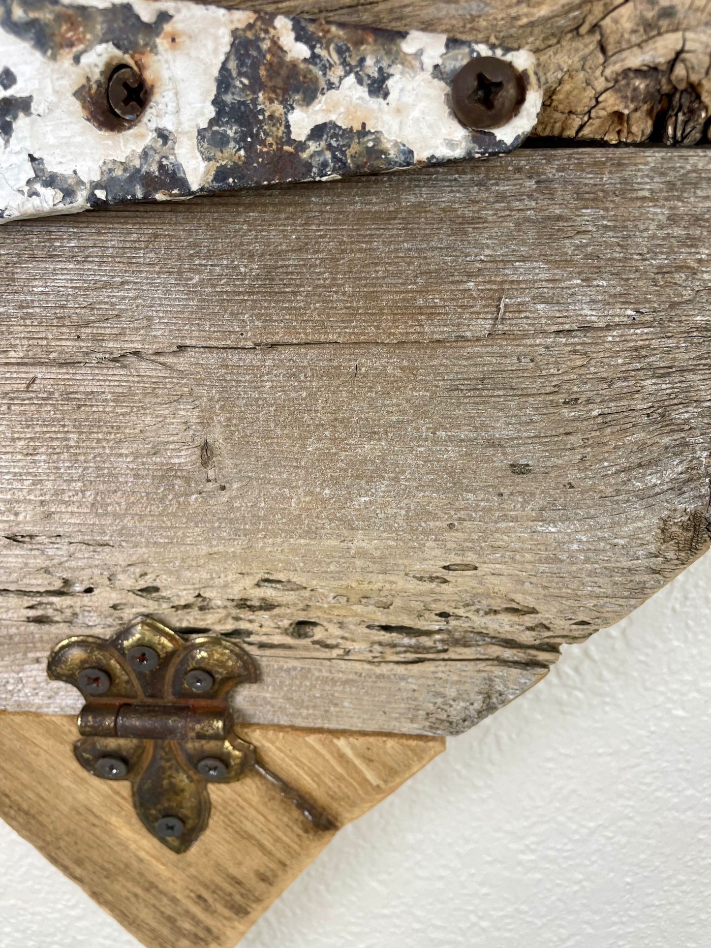 Handmade Barn Wood Heart with Rustic Hinges- E