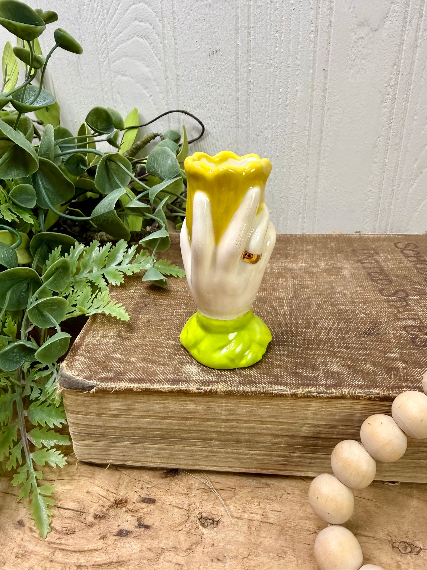 Vintage Ceramic Hand & Tulip Bud Vase