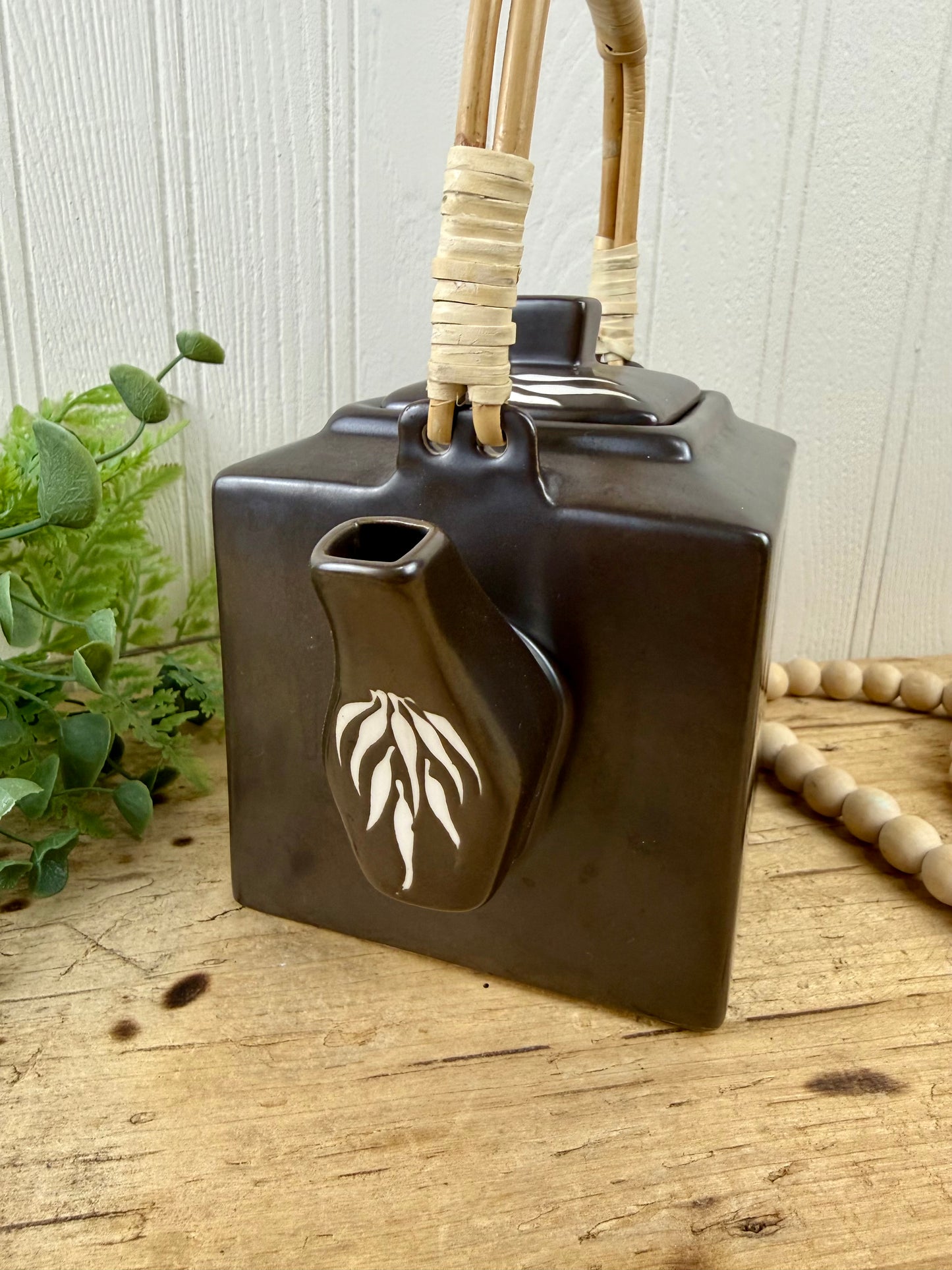 Brown Stoneware Teapot with Bamboo Design
