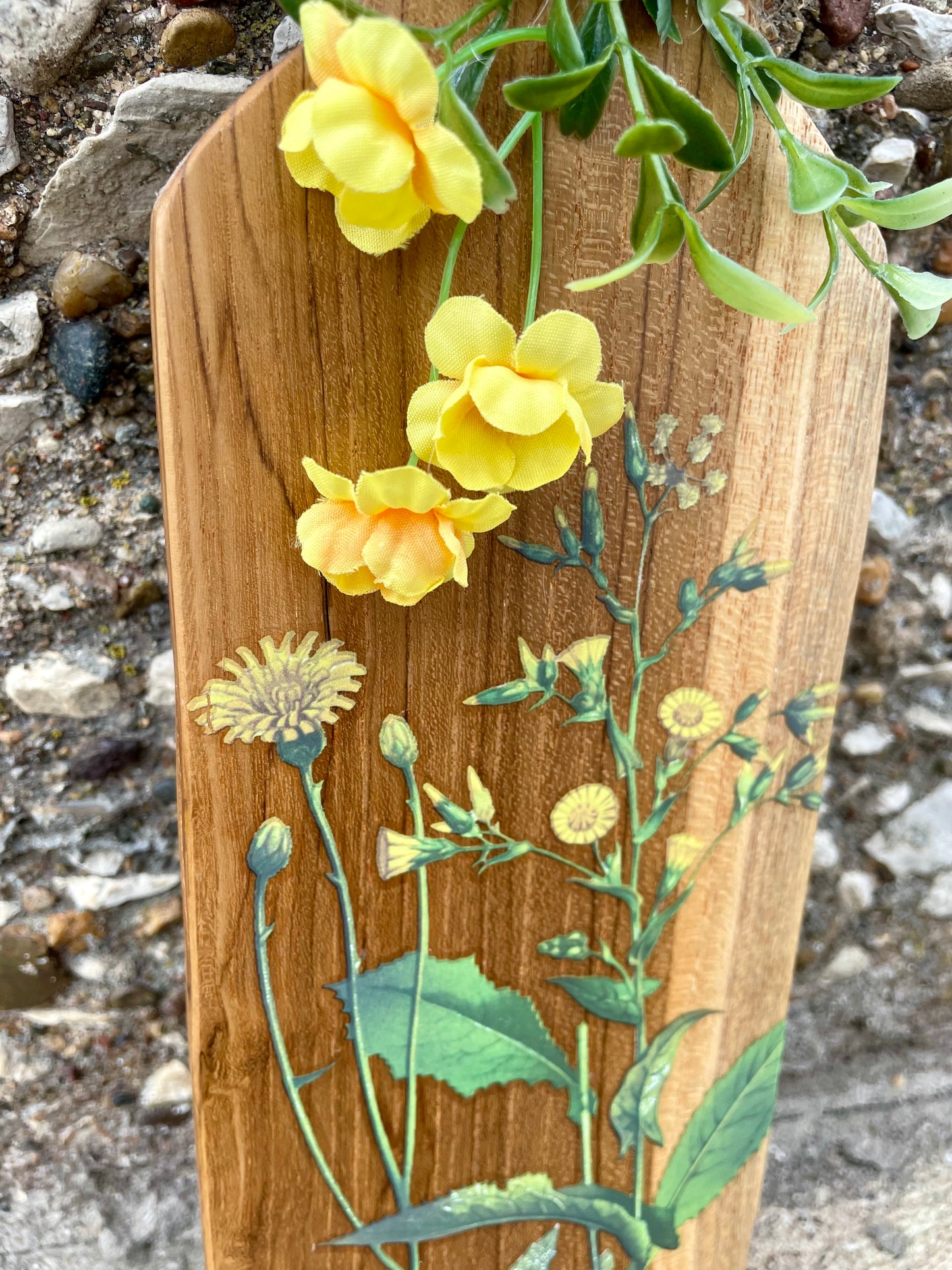 Upcycled Decor Board with Yellow Floral Details