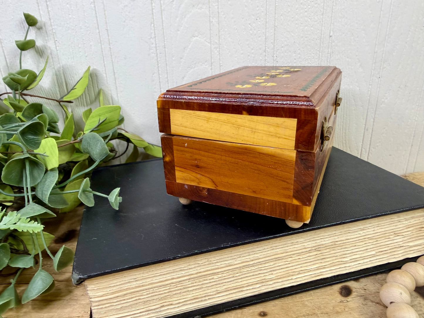 Vintage Cedar Wood Souvenir Trinket Box