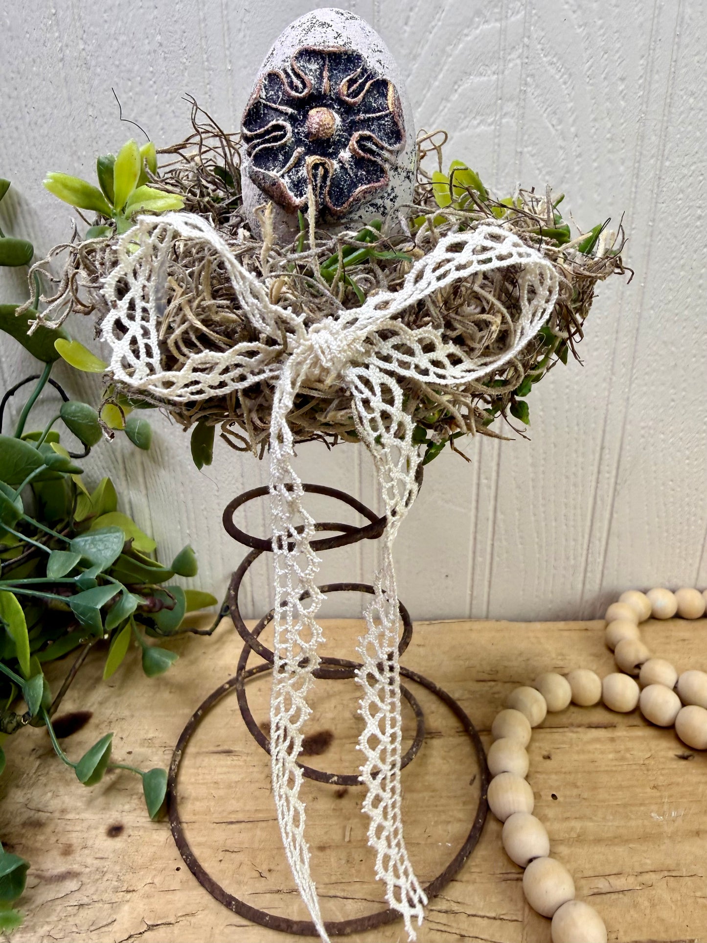 Handmade Rustic Bed Spring Nest with Light Pink Egg