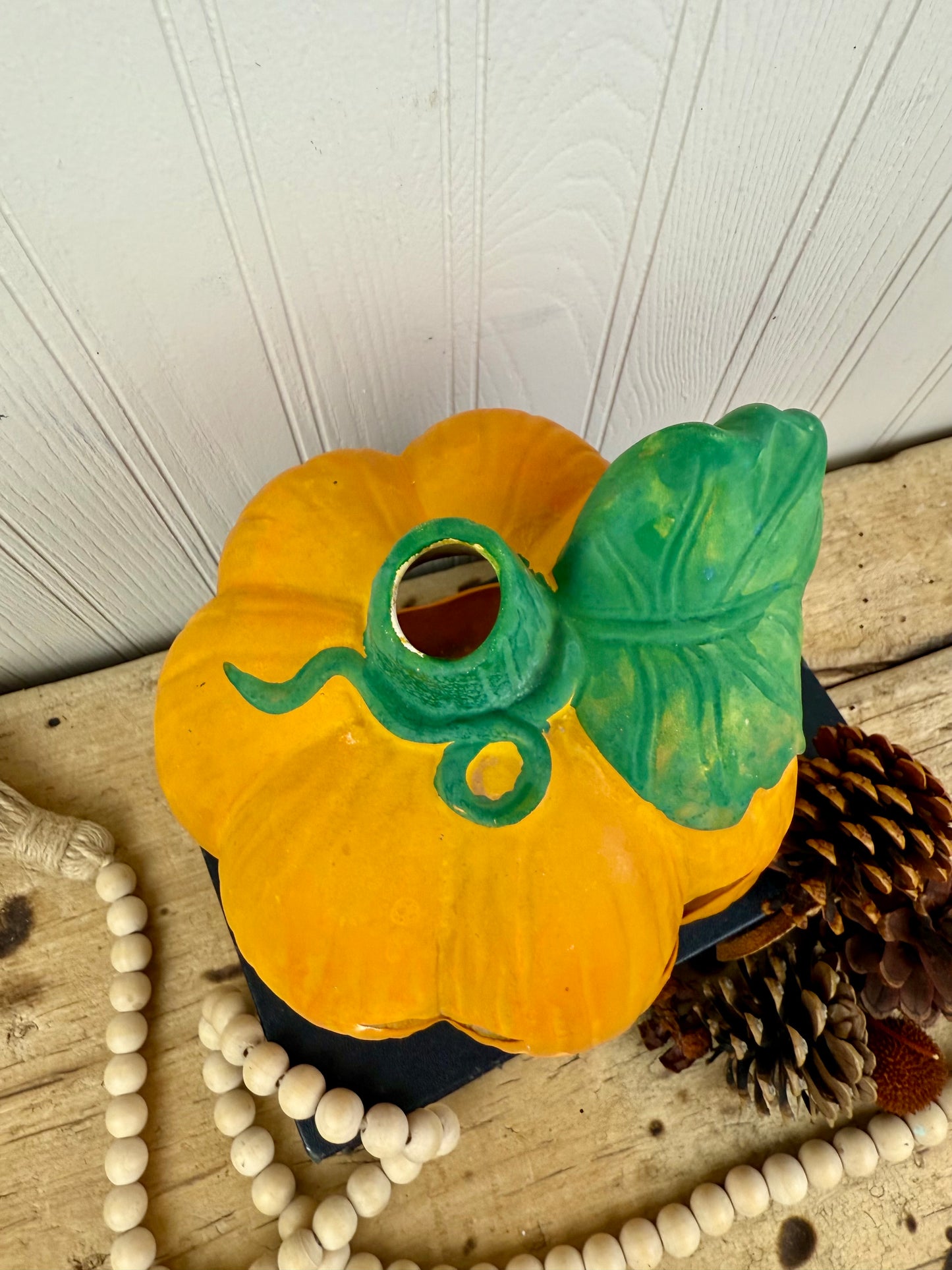 Vintage Ceramic Pumpkin Candle Lantern