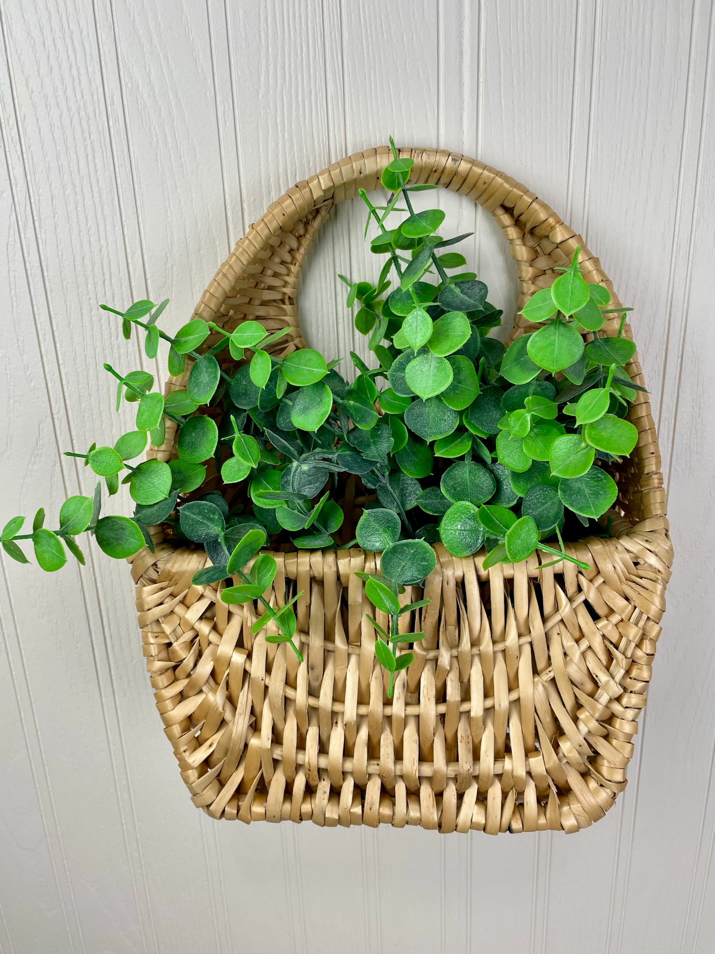 Vintage Hanging Wall Basket with Greenery