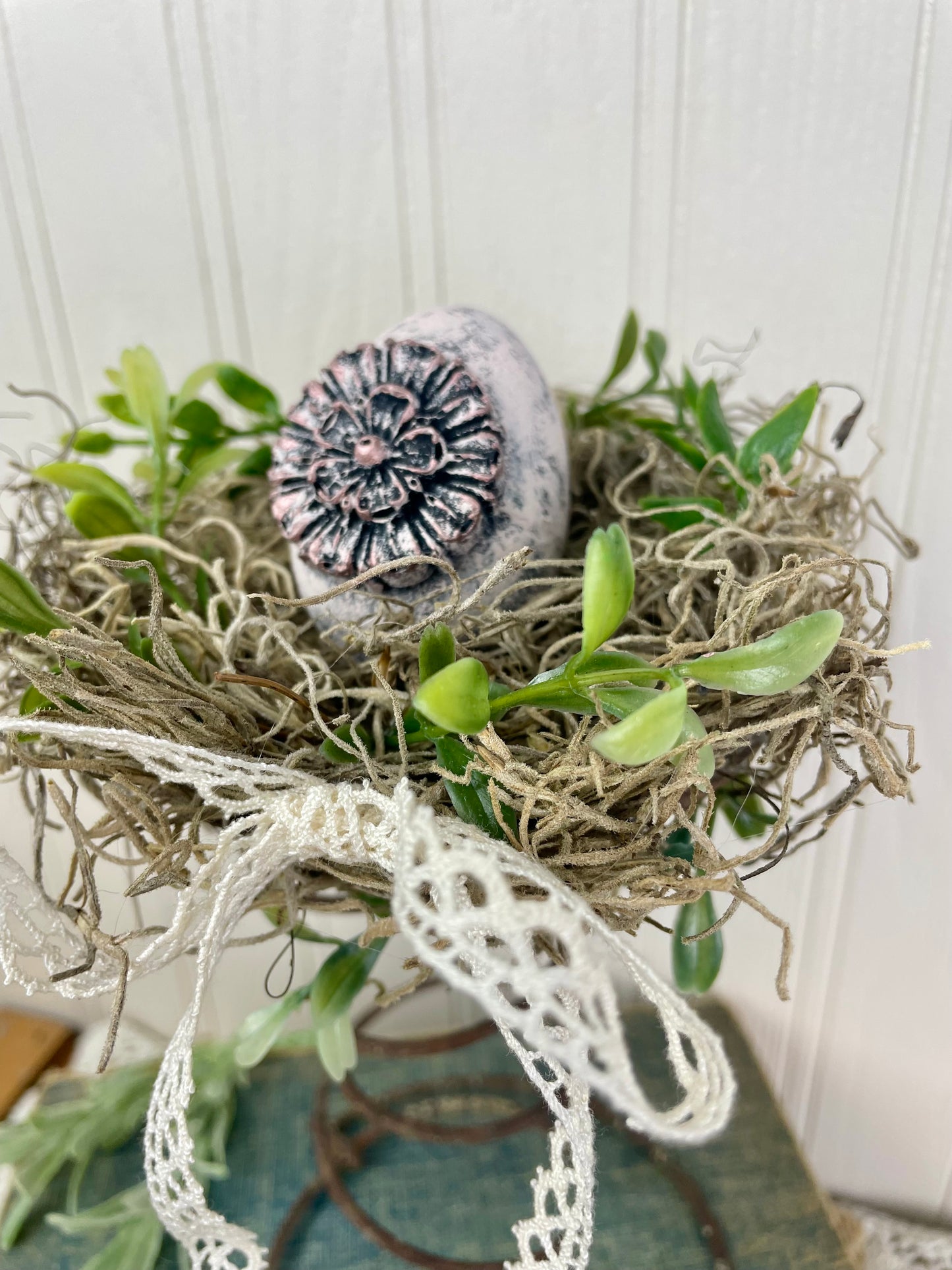 Handmade Rustic Bed Spring Nest with Pink Egg