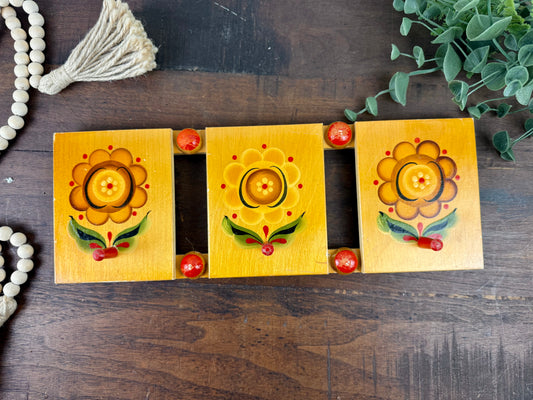 Vintage Floral Folk Art Wooden Wall Hanger