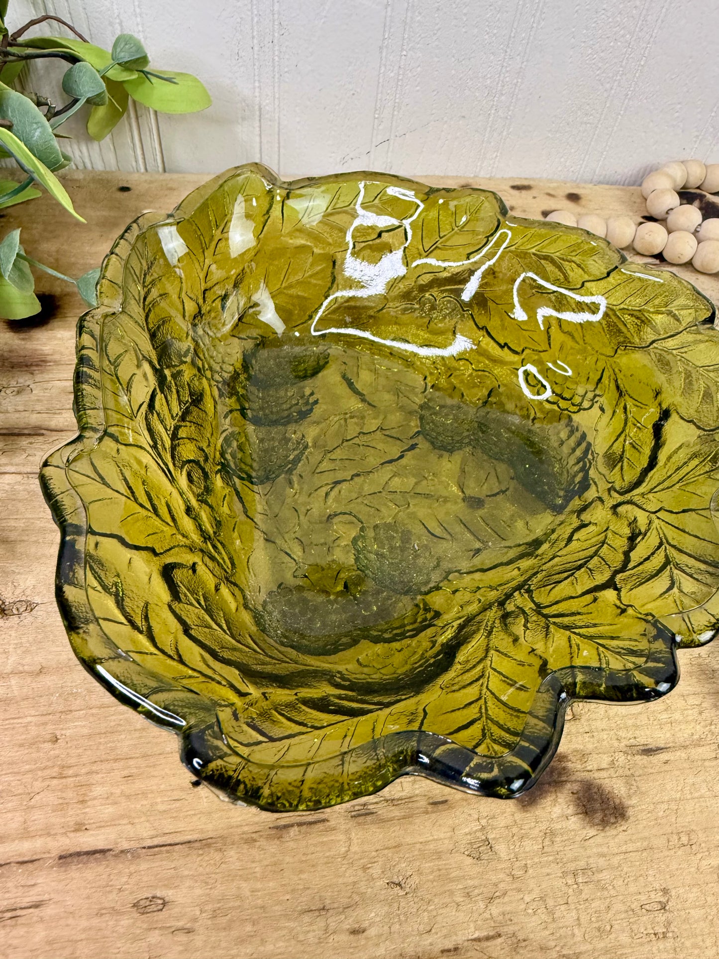Vintage Indiana Glass Co. Avocado Green Loganberry Candy Dish