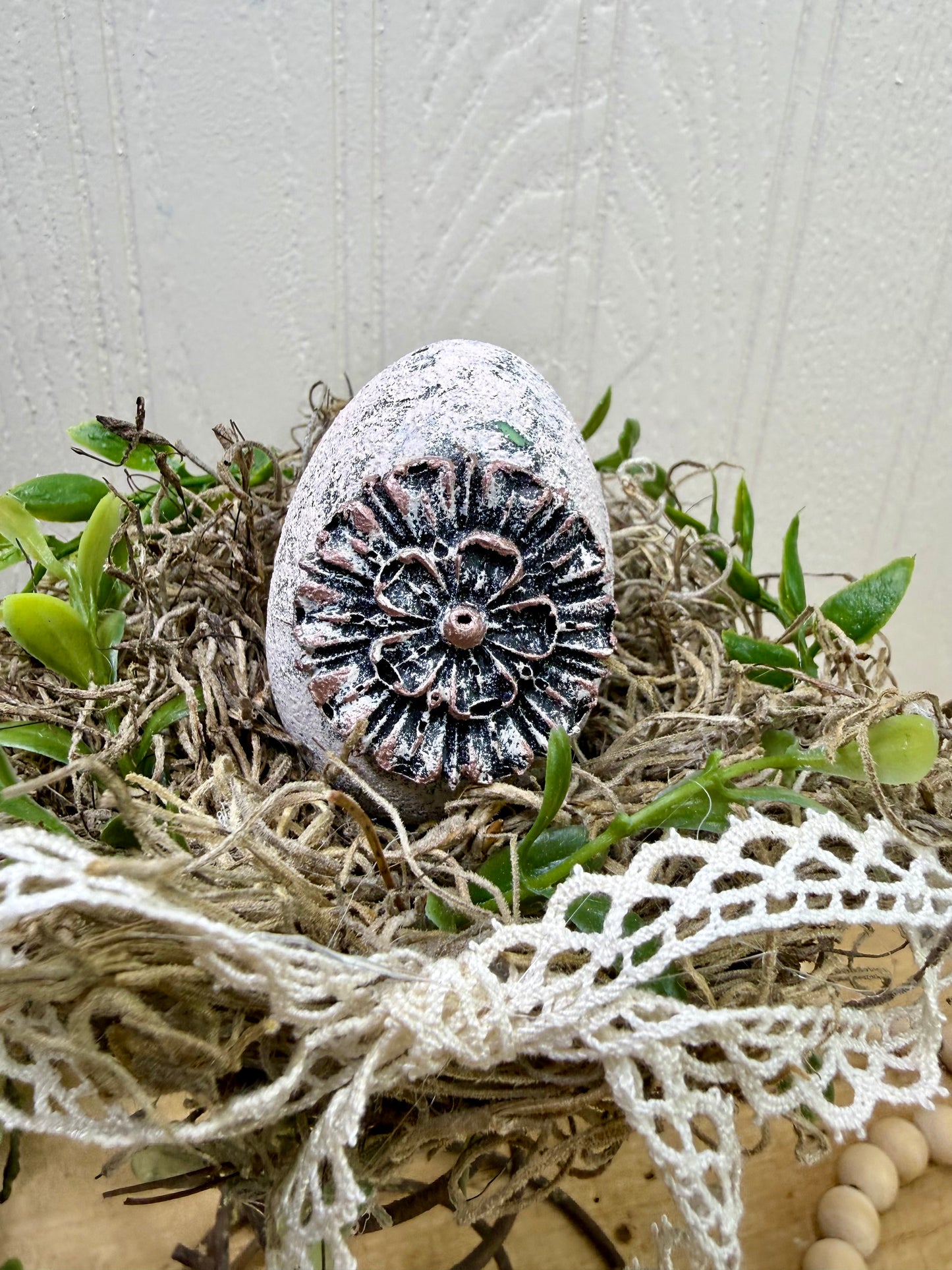 Handmade Rustic Bed Spring Nest with Pastel Pink Egg