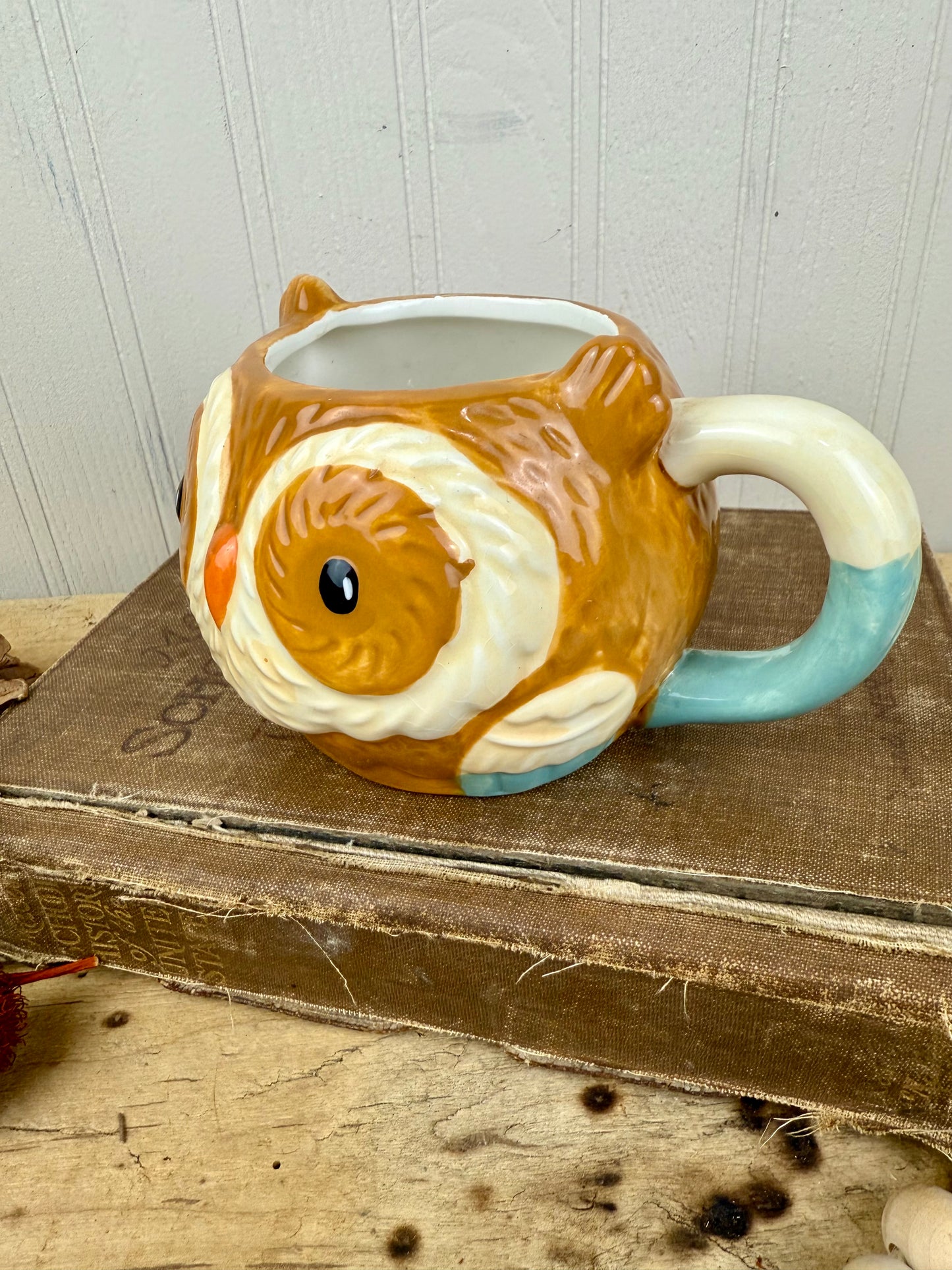 Retro Hand Painted Ceramic Owl Mug