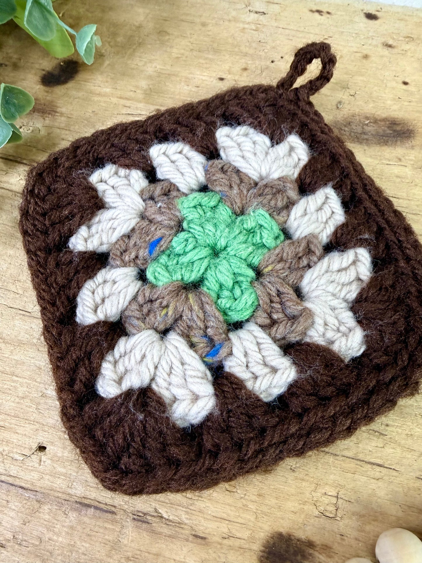 Vintage Crocheted Granny Square Potholder