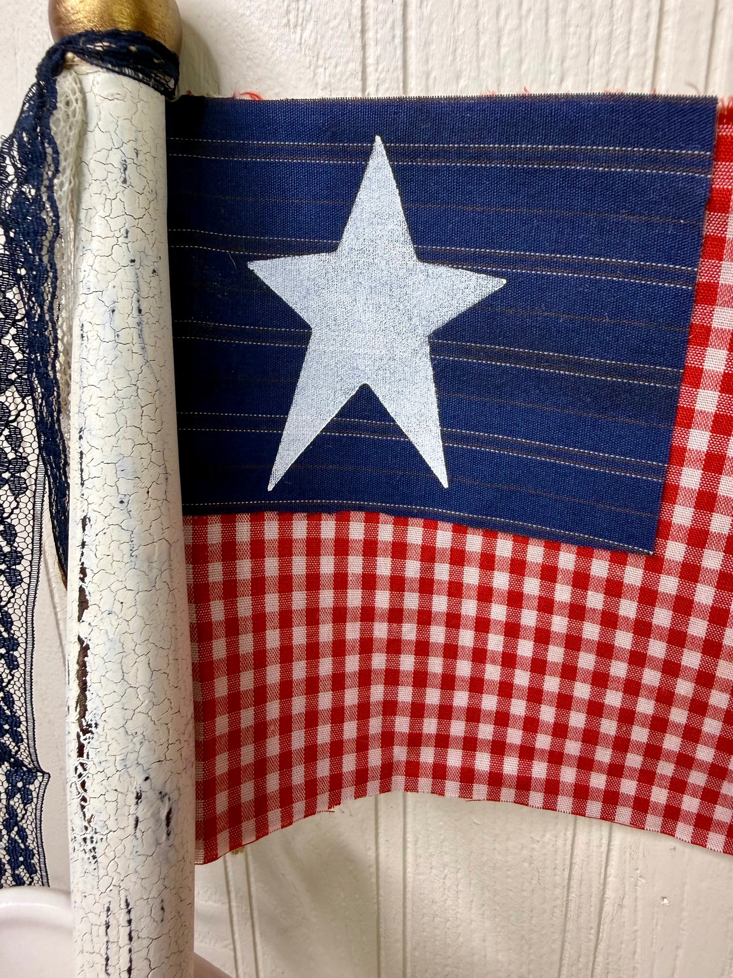 Handmade Spindle Flag with Gingham Pattern