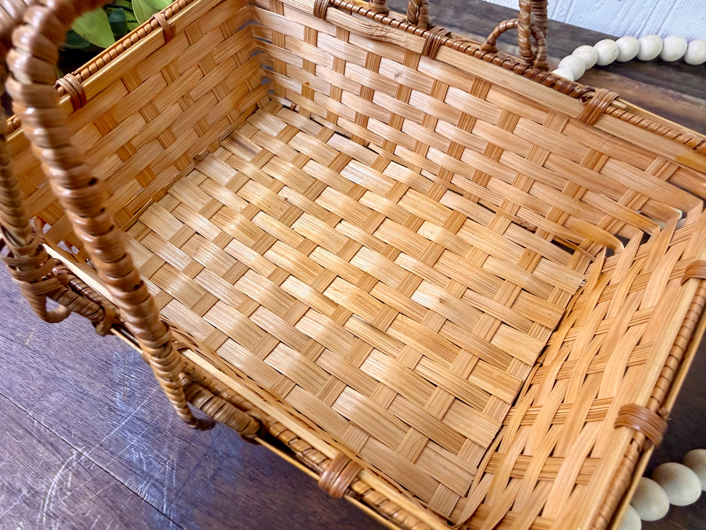 Vintage Rectangular Basket with Movable Handles