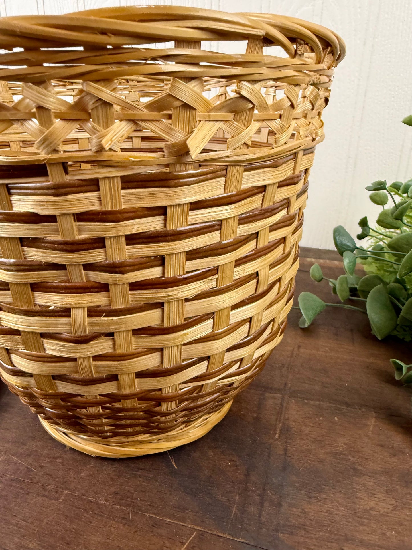 Vintage 2-Toned Wicker Planter Basket
