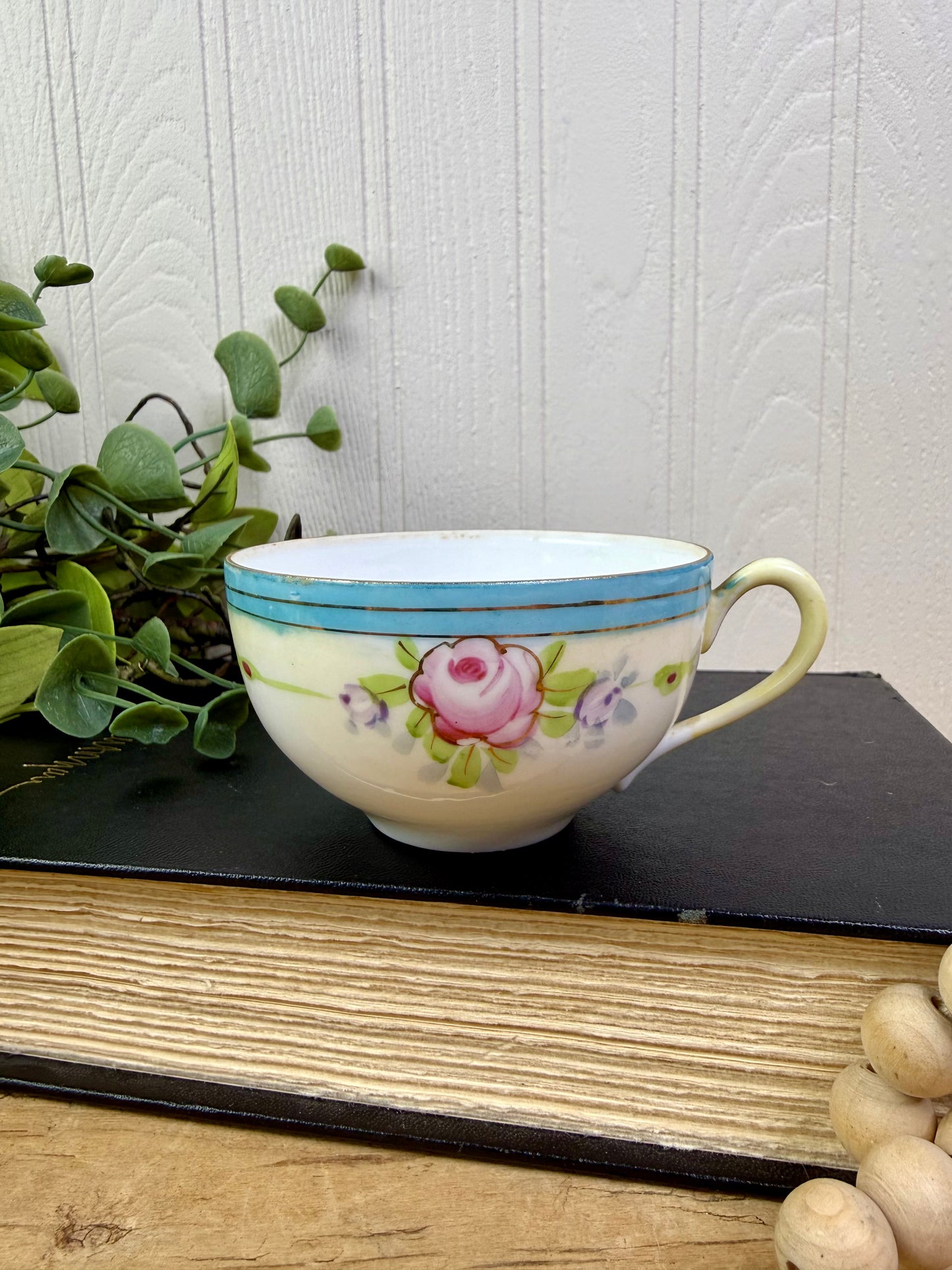 Vintage Nippon Teacup & Saucer Set with Hand Painted Roses