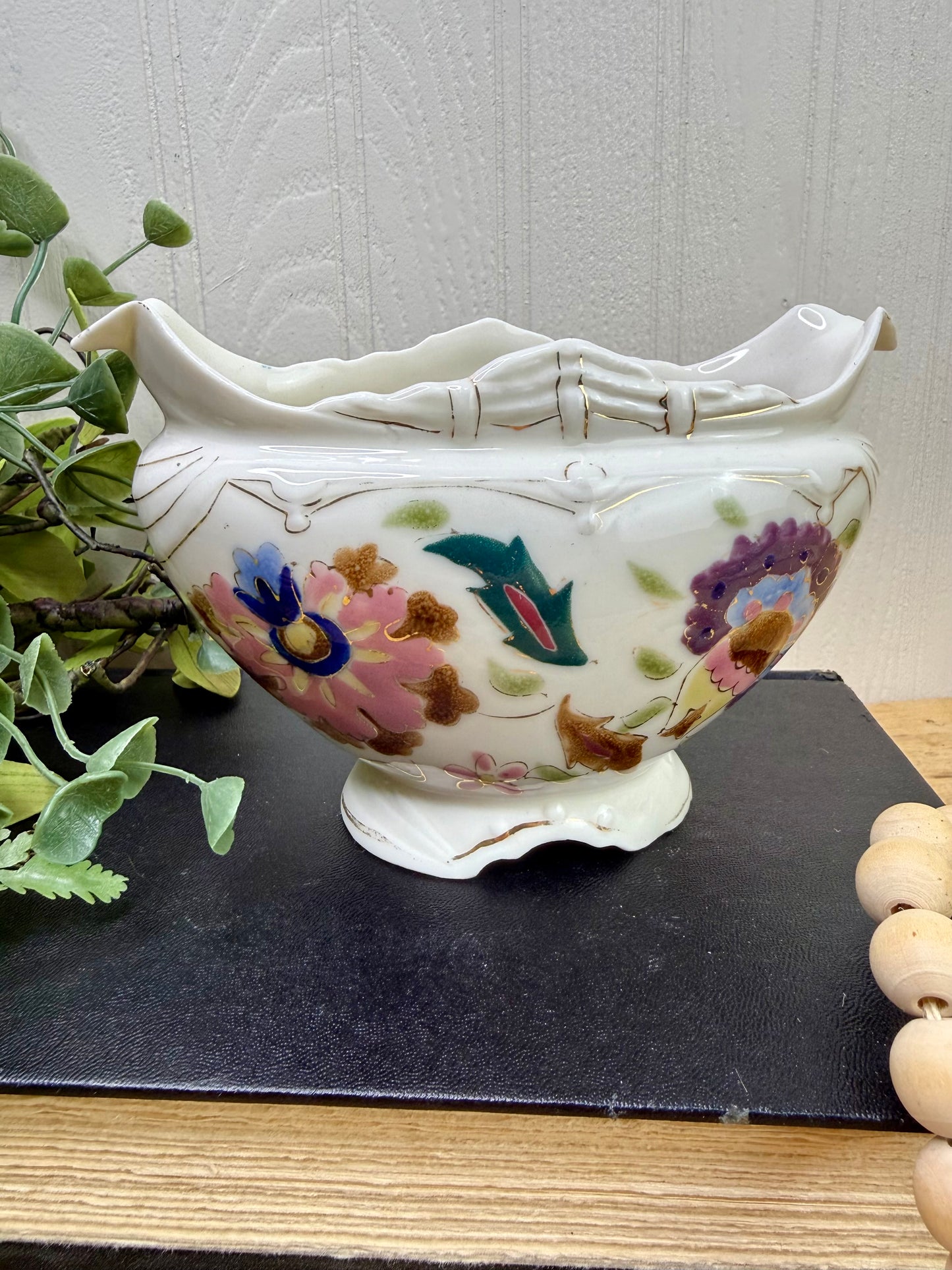 Vintage Porcelain Planter with Hand Painted Florals