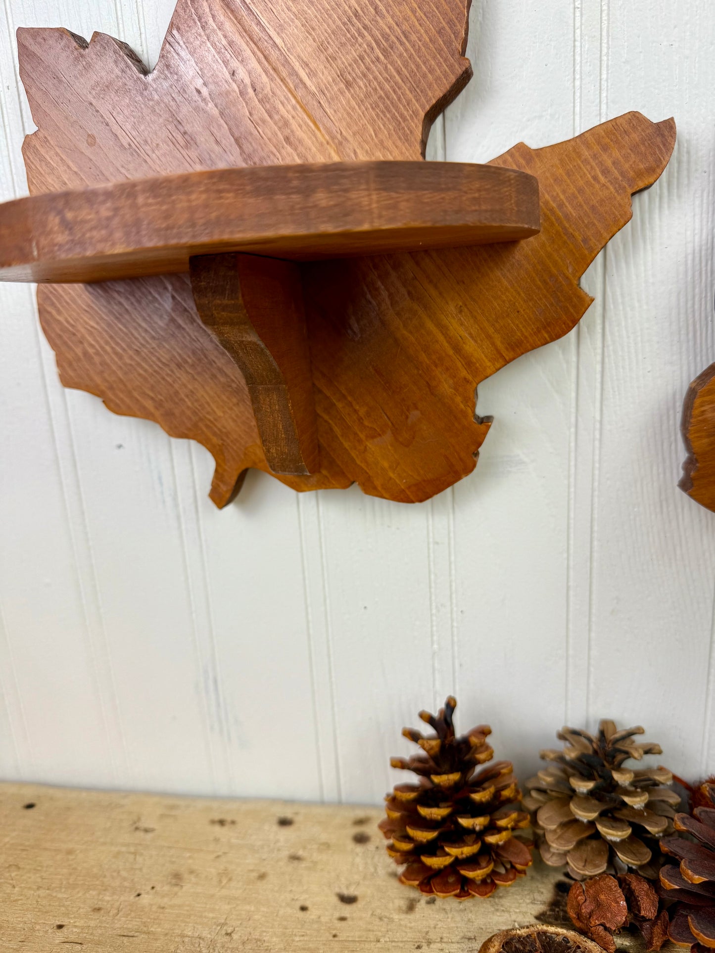 Vintage Handmade Wooden Maple Leaf Shelf Set